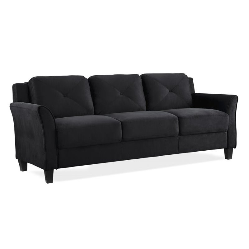 Set of 3 Black Microfiber Sofa and Accent Chair 