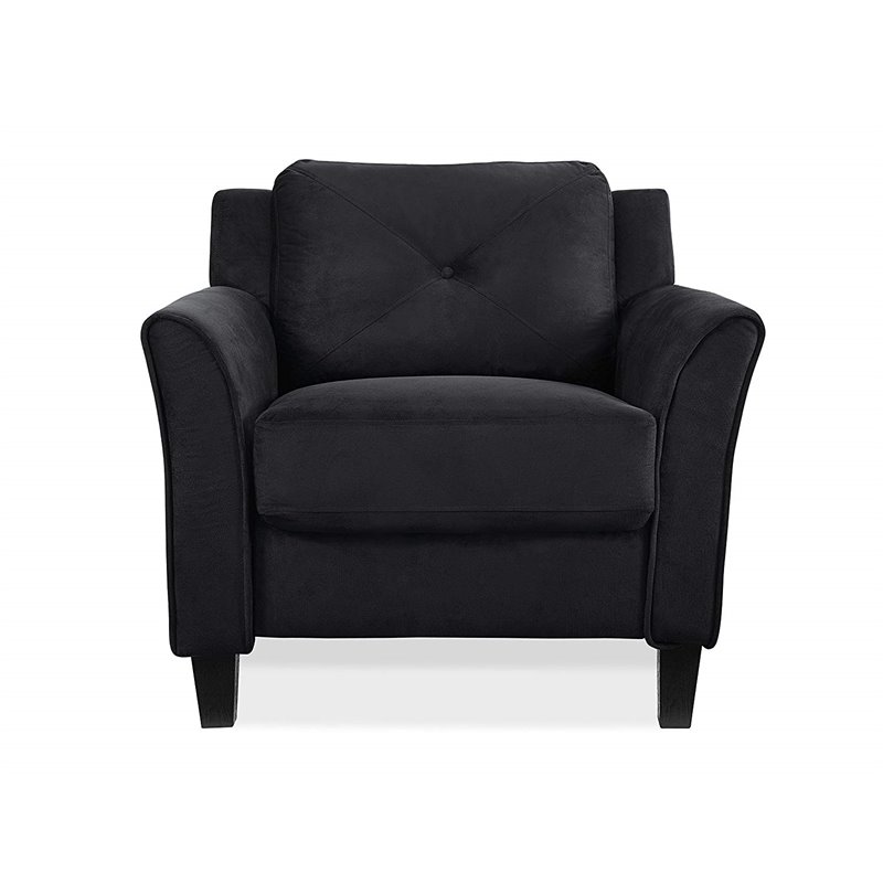 Set of 3 Black Microfiber Sofa and Accent Chair 