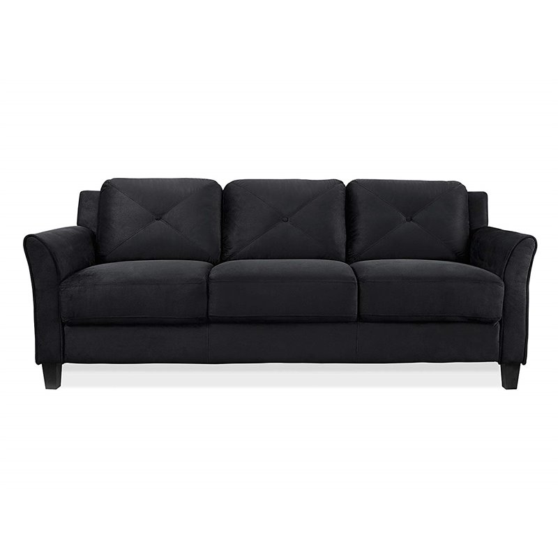 Set of 3 Black Microfiber Sofa and Accent Chair 
