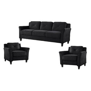 set of 3 black microfiber sofa and accent chair 