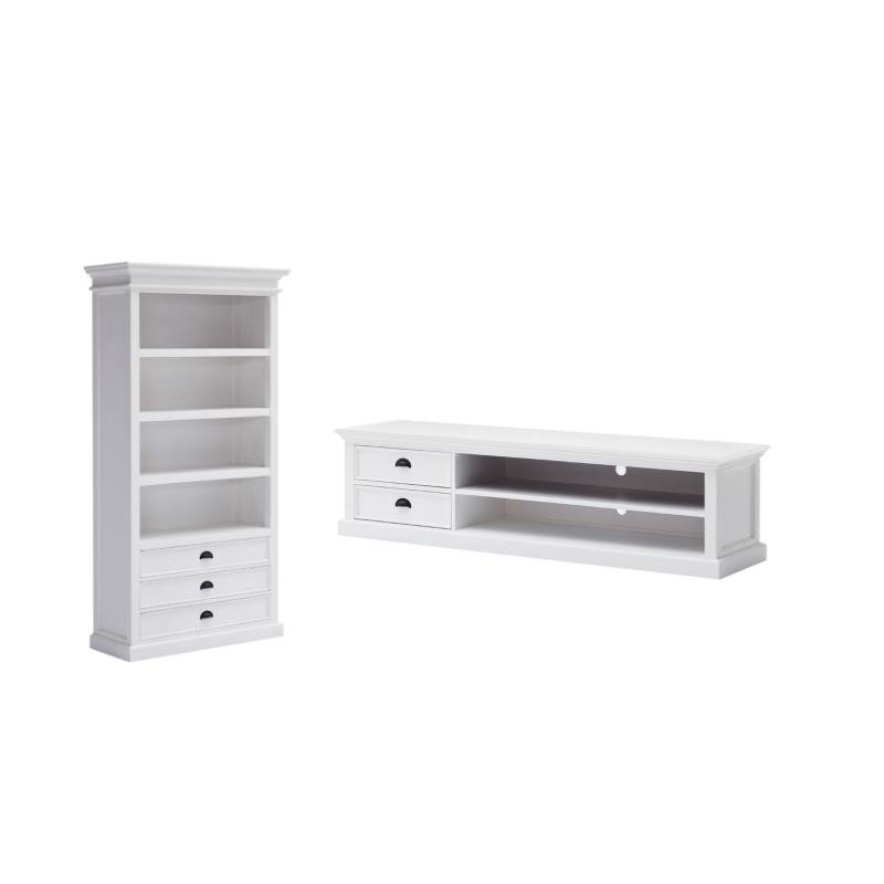 2 Piece Large Entertainment Unit and Bookcase in White