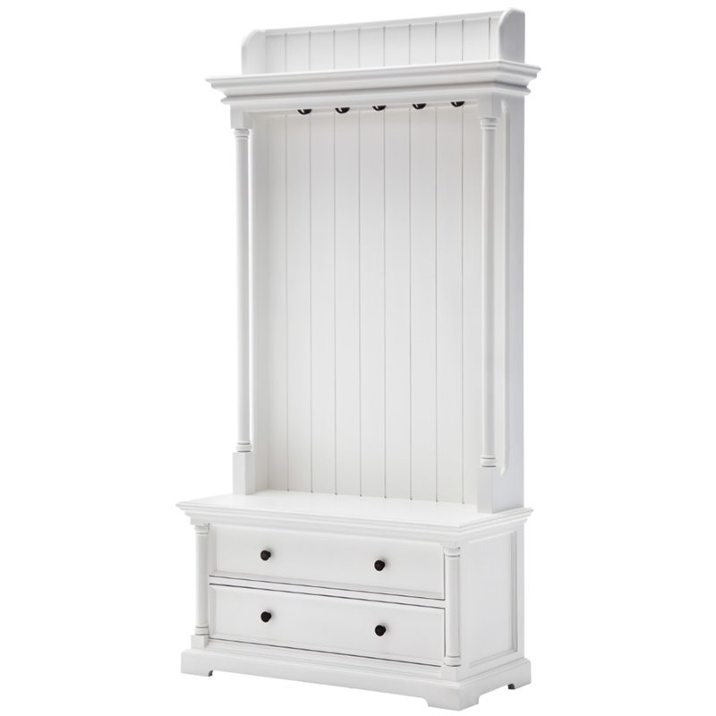 2 Piece Console Table and Hall Tree with Storage in White