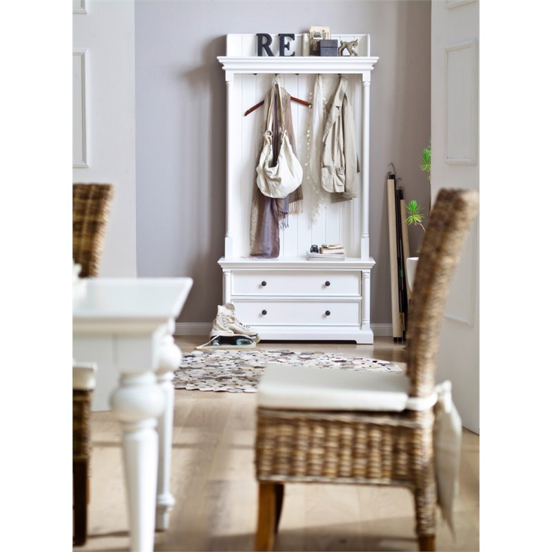 2 Piece Console Table and Hall Tree with Storage in White
