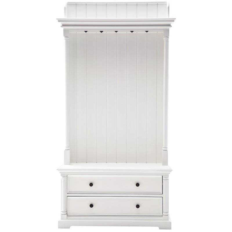 2 Piece Console Table and Hall Tree with Storage in White