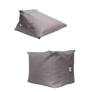 set of 2 magic pouf grey linen beanbag 3 in 1 ottoman chair pillow
