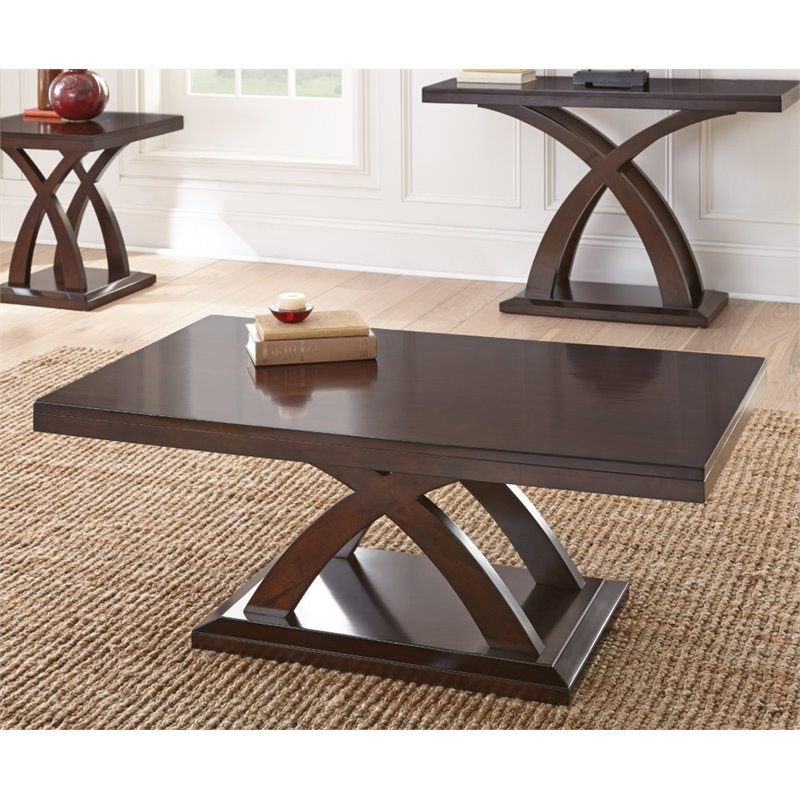 3 Piece Modern Wood Coffee Table and End Table Set in Espresso Cherry