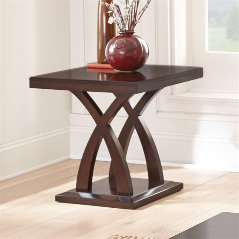 3 Piece Modern Wood Coffee Table and End Table Set in Espresso Cherry