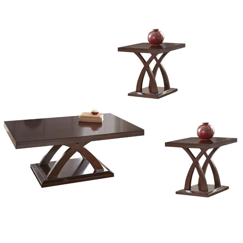 3 Piece Modern Wood Coffee Table and End Table Set in Espresso Cherry