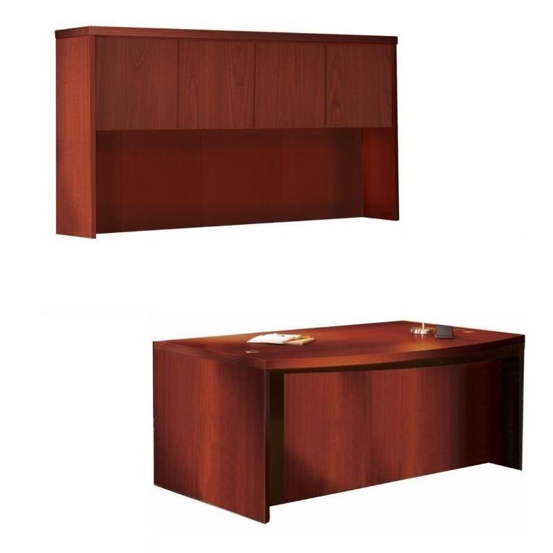 2 Piece Office Set Hutch With Doors And Wood Computer Desk In