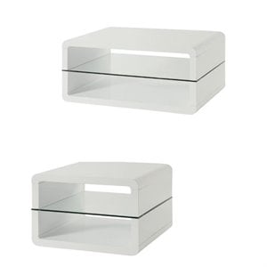 2 piece shelf coffee table and 2 shelf end table set in white