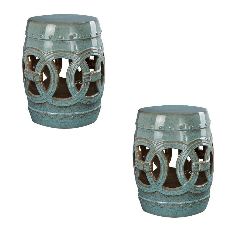 Set Of 2 Ceramic Garden Stool In Teal 1880901 Pkg