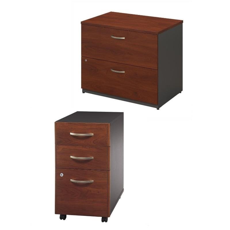 2 Drawer Lateral File and 3 Drawer Mobile Pedestal Set in Cherry