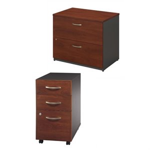 2 drawer lateral file and 3 drawer mobile pedestal set in cherry
