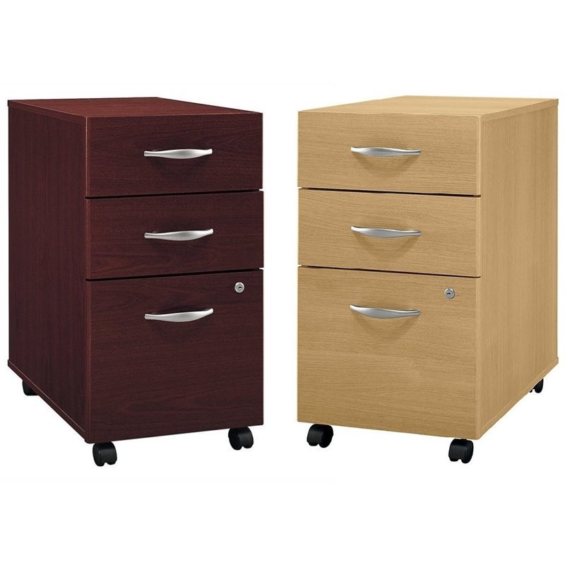 Value Pack Set Of 2 3 Drawer Mobile Pedestal In Light Oak And Hansen Cherry Value Pack Set Of 2 3 Drawer Mobile Pedestal In Light Oak And Hansen Cherry