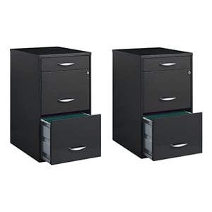 Home Square 3 Drawer File Cabinet in Charcoal in Set of 2