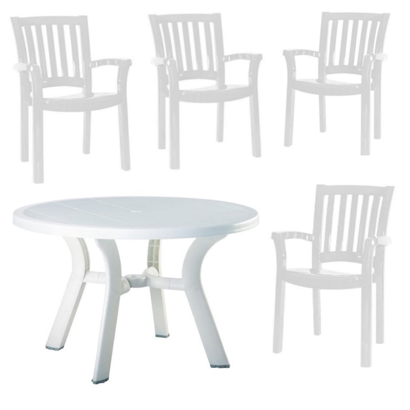 5 Piece Set 42" Round Resin Patio Table and 4 Resin Chairs in White