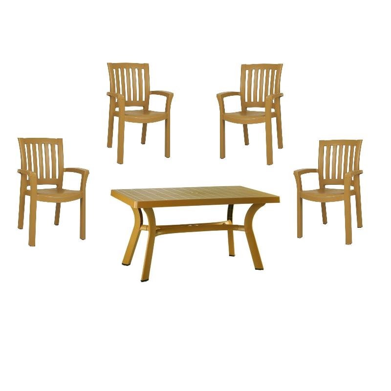 5 Piece 55 Resin Patio Dining Table With 4 Arm Chair Set In Brown 5 Piece 55 Resin Patio Dining Table With 4 Arm Chair Set In Brown