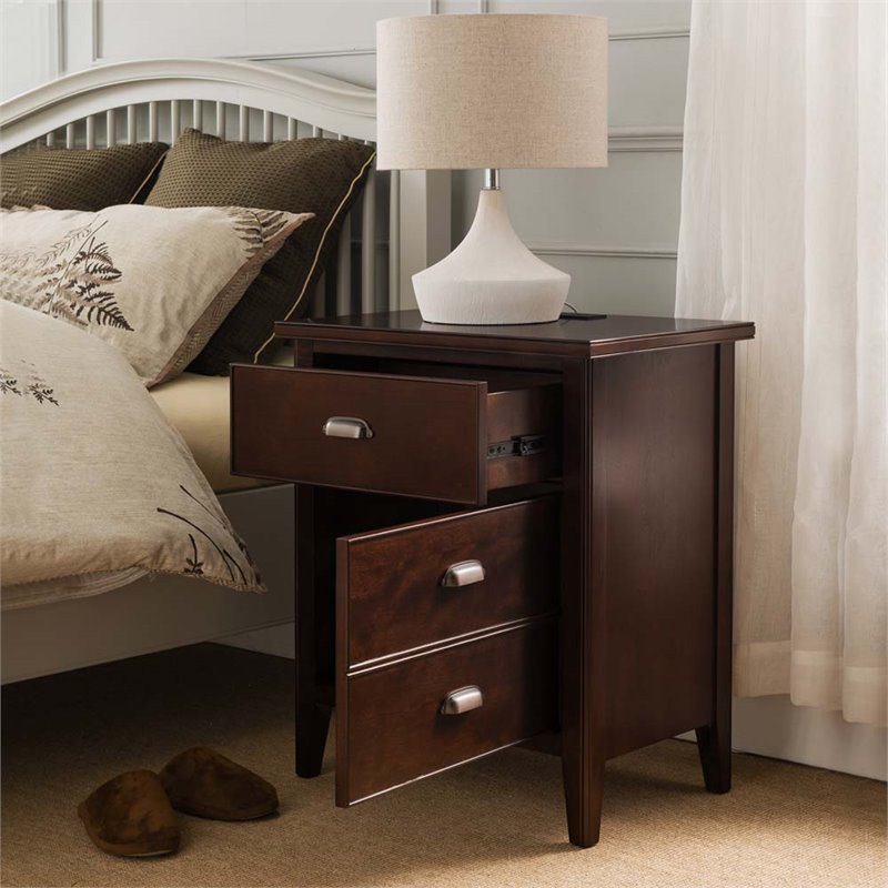 3 Drawer Nightstand with AC/USB Charging Outlets in Chocolate Cherry