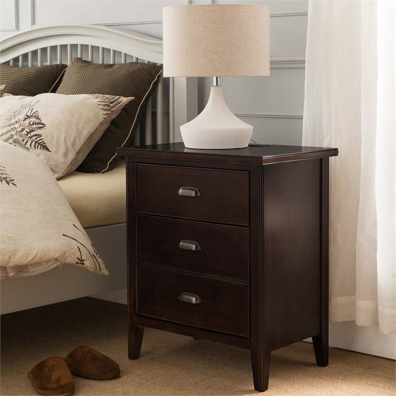 3 Drawer Nightstand with AC/USB Charging Outlets in