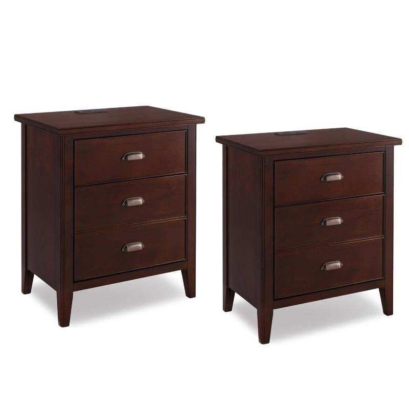 3 Drawer Nightstand with AC/USB Charging Outlets in Chocolate Cherry