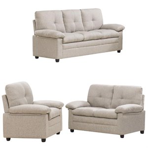 3 piece tufted living room set with sofa loveseat and armchair in beige