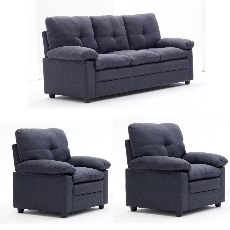 3 Piece Living Room Set with 74" Sofa and 2 Armchairs in Gray 1968957PKG