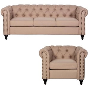 2 piece sofa set with 3 seater sofa and armchair in beige