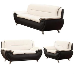 3 piece living room sofa set with sofa loveseat and armchair in black/beige