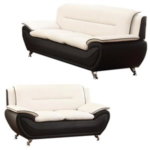2 piece living room set with 2 tone sofa and loveseat in black/beige