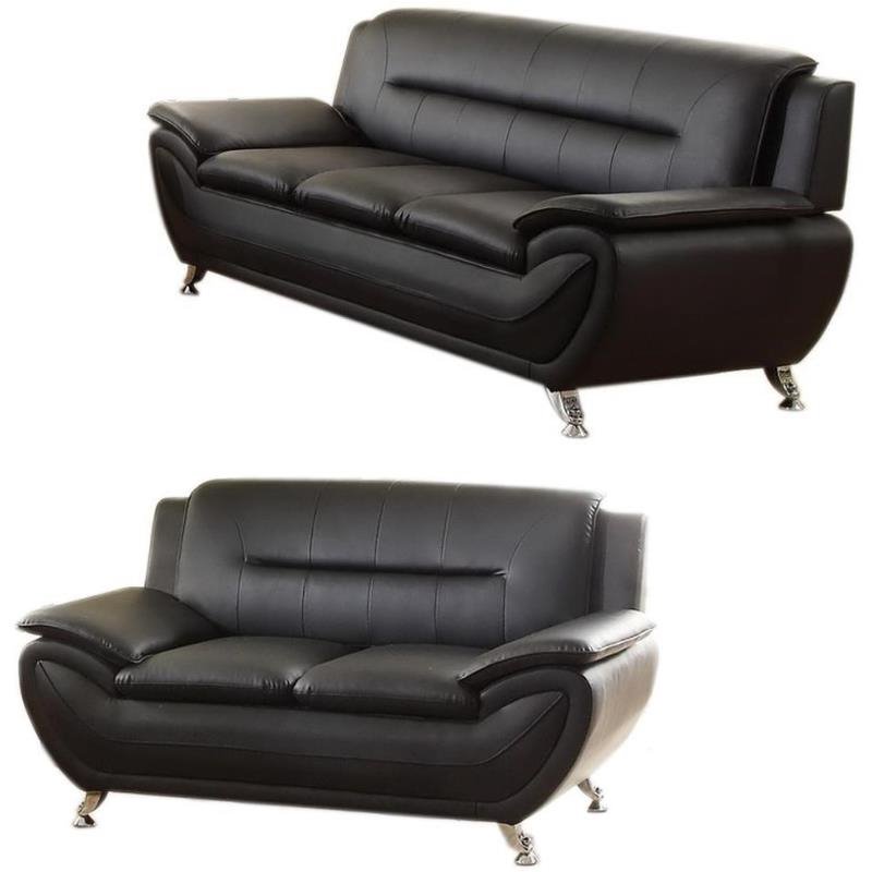 2 Piece Faux Leather Modern Sofa And, Faux Leather Sofa And Loveseat Set