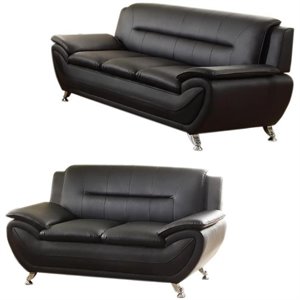 2 piece faux leather modern sofa and loveseat set in black
