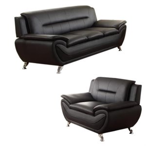 2 piece living room set with sofa and armchair in black/white