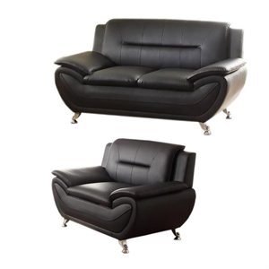 2 piece living room set with loveseat and armchair in black