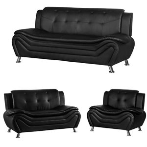 3 piece living room set with sofa loveseat and armchair in black