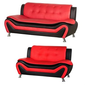 2 piece living room set with 2 tone sofa and loveseat in black/red