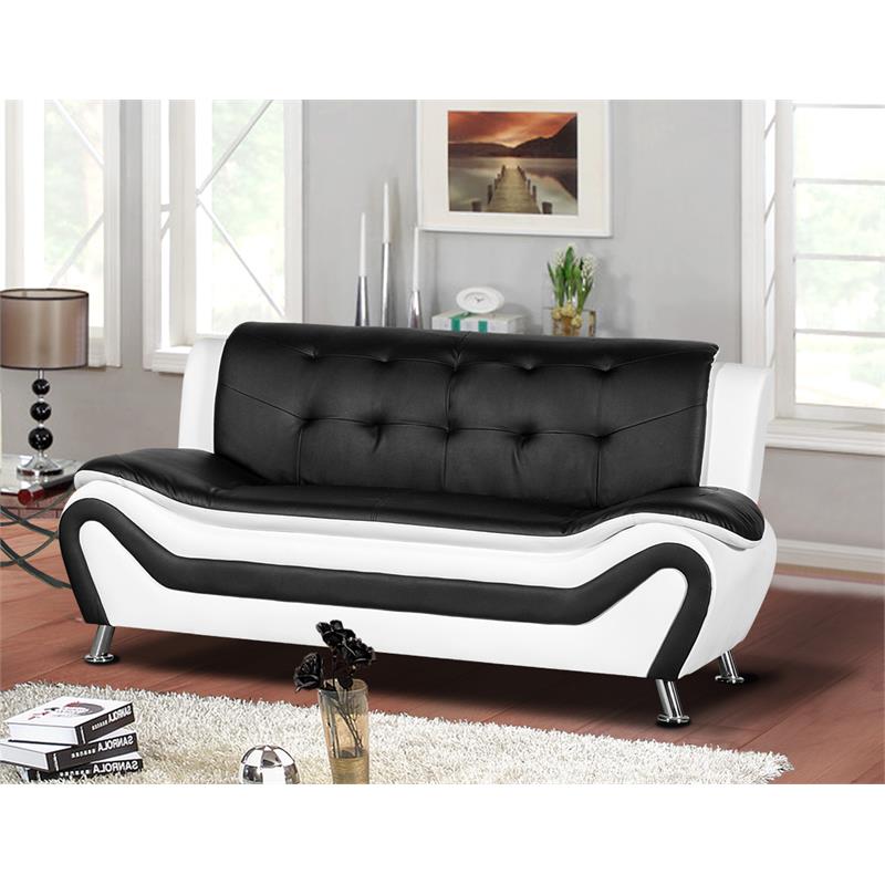 2 Piece Living Room Set With 2 Tone Sofa And Loveseat In Black White