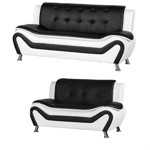 2 piece living room set with 2 tone sofa and loveseat in black/white