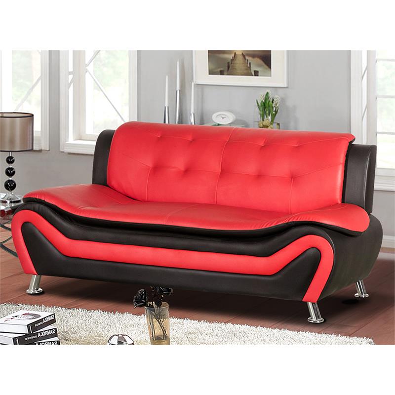 3 Piece Living Room Set with 2 Tone Sofa and Armchairs in Black/Red