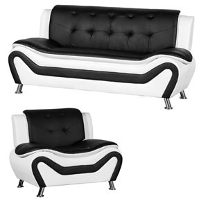 2 piece living room set with 2 tone sofa and armchair in black/white