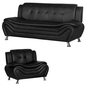 2 piece living room set with sofa and armchair in black