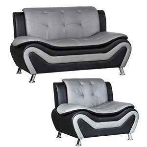 2 piece living room set with 2 tone loveseat and armchair in black/gray