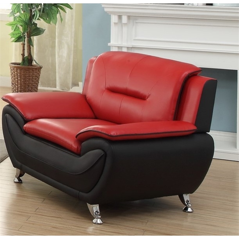 2 Piece Faux Leather Living Room Set With Loveseat And Club Chair In Red Black 1970789 Pkg