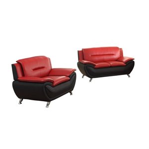 2 piece faux leather living room set with loveseat and club chair in red/black