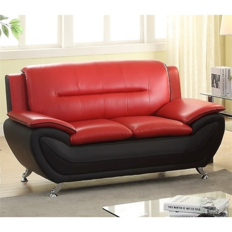 2 Piece Faux Leather Living Room Set With Sofa And Loveseat In Red Black 1970790 Pkg 2 Piece Faux Leather Living Room Set, Red Leather Sofa And Loveseat Set
