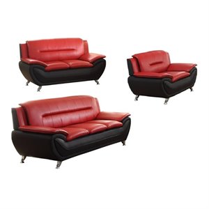 3 piece living room set with sofa loveseat and club chair in red/black