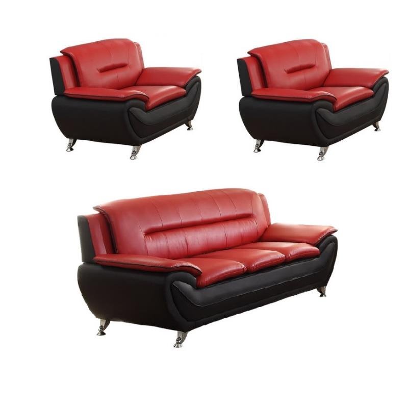 3 Piece Faux Leather Living Room Set, 3 Piece Red Leather Sofa Set