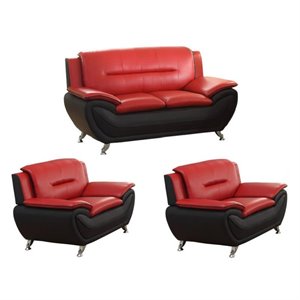 3 piece living room set with loveseat and 2 club chairs in red/black