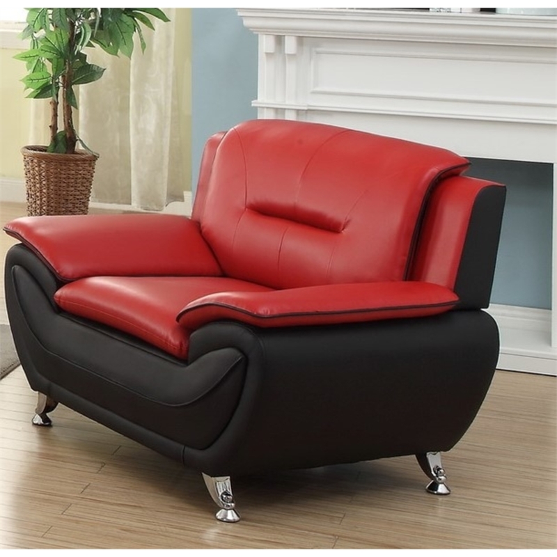 2 Piece Faux Leather Living Room Set with Sofa and Club Chair in Red