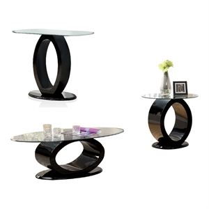mason contemporary 3-piece tempered glass top coffee table set in black