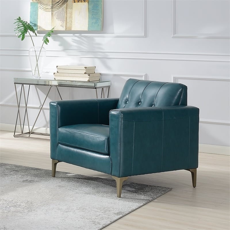 turquoise leather accent chair